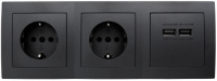 Steckdosenblock McPower Flair anthrazit, 2-fach Schutzkontakt + 2x USB